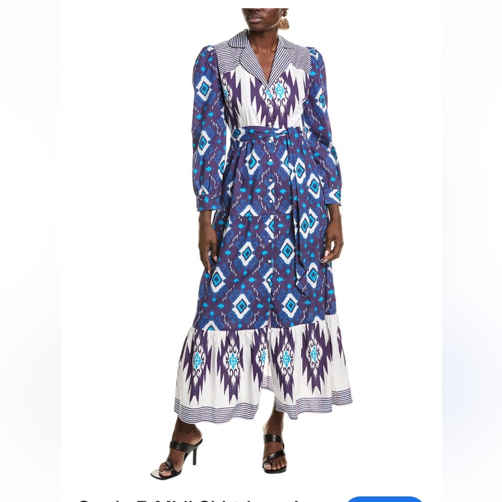 Garrie B Blue Long Sleeve Sundress with Notched Collar
